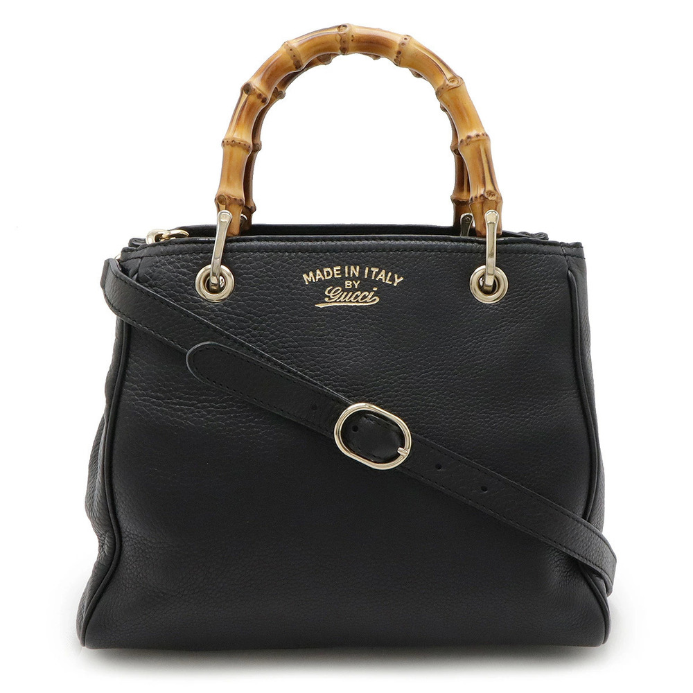 Gucci Bamboo Shopper Handbag Tote Bag Shoulder Leather Black
